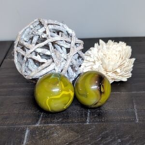 Vacor GrasshopperMarbles Set Of 2 Green Brown Yellow 1" Shooter ⅝ Standard